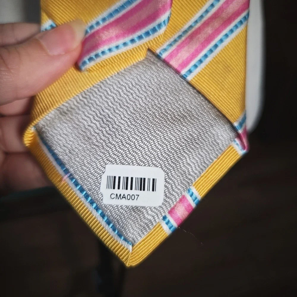 Prada Silk Tie Vintage 90s Yellow Pink Blue Stripe Italy Designer Mens Necktie